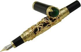 Jinhao Gouden Chinese Draak Vulpen met Groene Jade