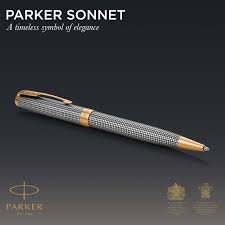 Parker Sonnet Balpen | Gegraveerd Zilver met Gouden Rand