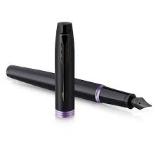 Parker IM Vibrant Rings Vulpen - Satijn Zwart met Amethist Accenten