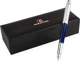 Sheaffer Geborsteld Verchroomd Vulpen - Blauw & Chroom in Geschenkdoos